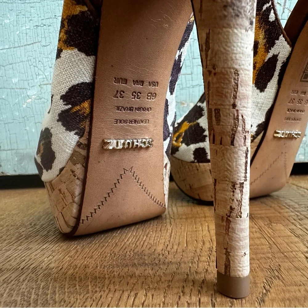Schutz Cloth and Leather Leopard Print Pump Stiletto Size 6 - Picture 8 of 8